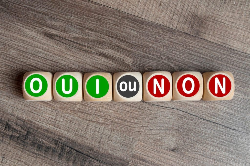 Cubes, dice or blocks showing the french words for YES or NO O